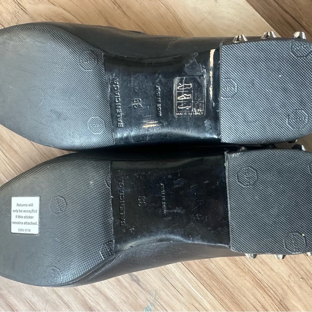 Balenciaga Black Leather Studded Loafer Mule Flats 39